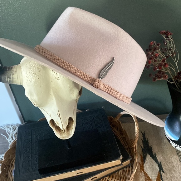 Zertrue Brown Feather Band Wide Brim Rancher Western Style Hat Wool - Picture 2 of 5